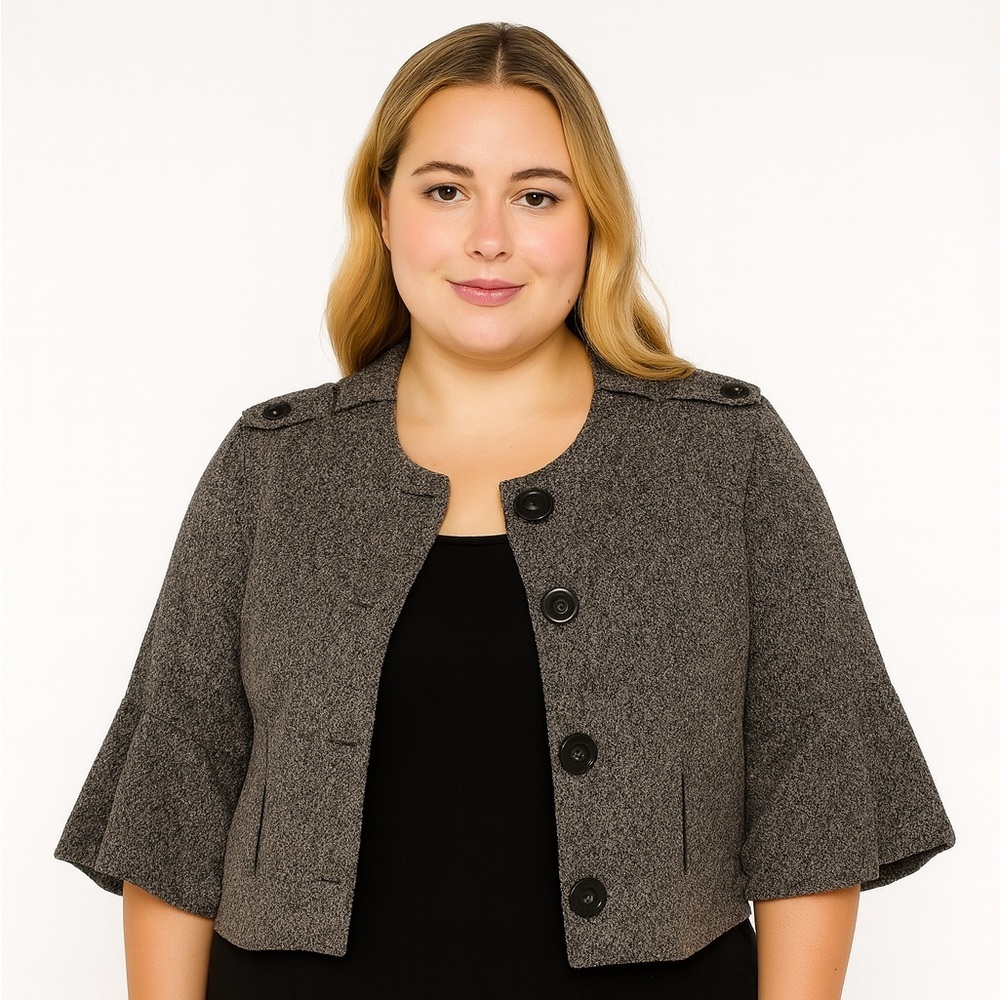 Elle Gray Textured Balloon Sleeve Cropped Jacket Size XL